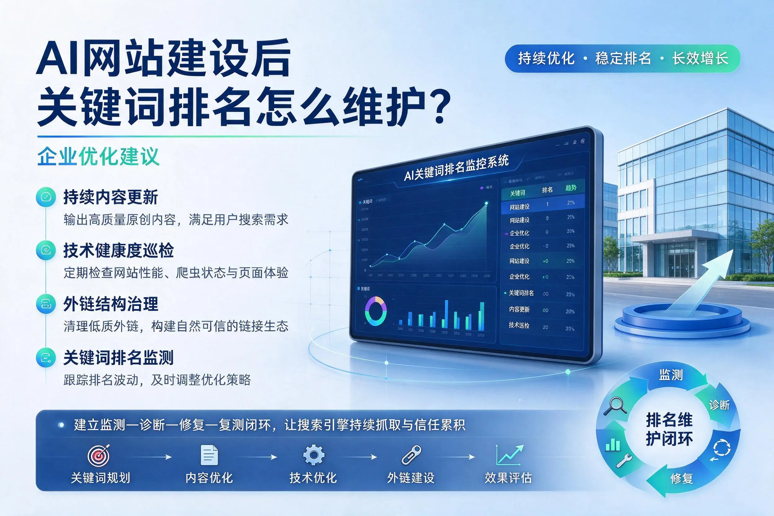 AI网站建设后关键词排名怎么维护?黔东南企业优化建议